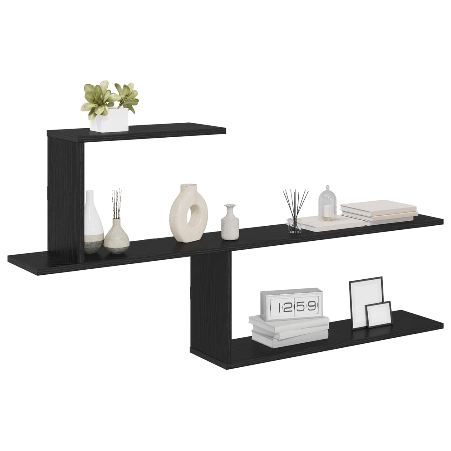 Wandplank Zwart eiken 122 x 18 x 60 cm Bewerkt hout