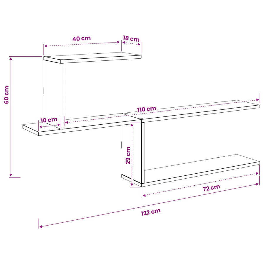 Wandplank Grijs Sonoma 122 x 18 x 60 cm Bewerkt hout