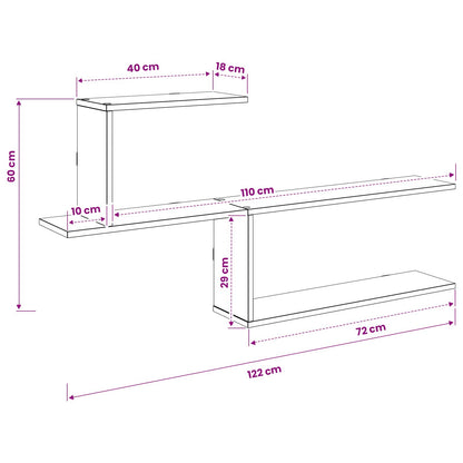 Wandplank Oud hout 122 x 18 x 60 cm Bewerkt hout