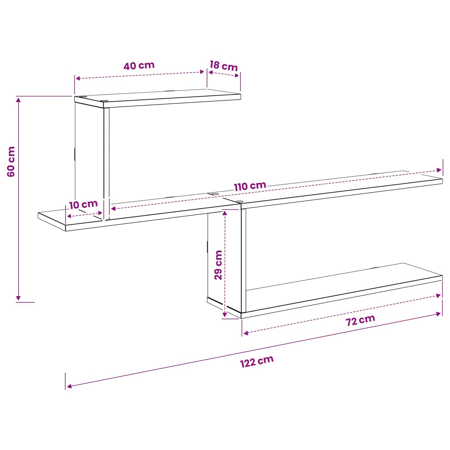 Wandplank Artisanaal eiken 122 x 18 x 60 cm Bewerkt hout