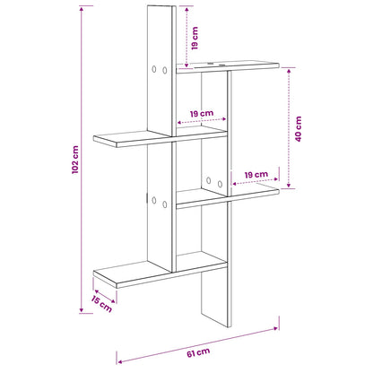 Wandplank Zwart eiken 61 x 15 x 102 cm Bewerkt hout