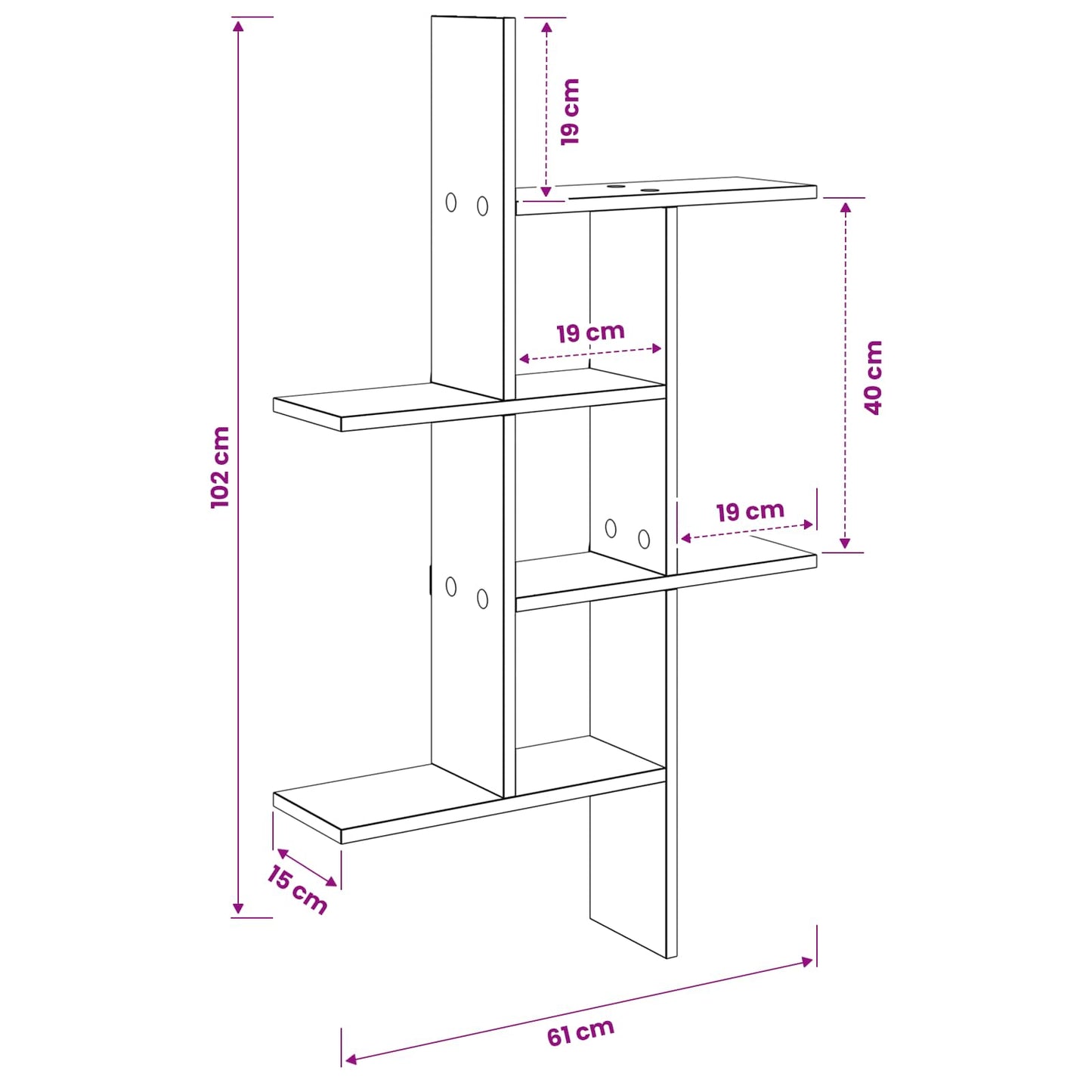 Wandplank Grijs Sonoma 61 x 15 x 102 cm Bewerkt hout