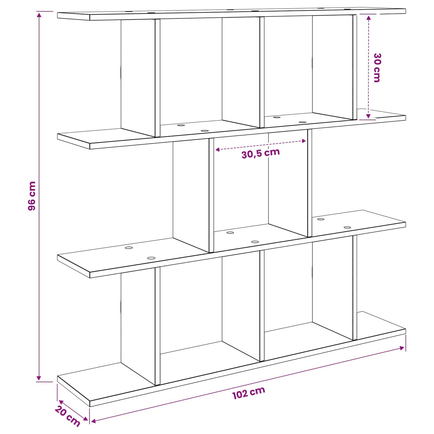 Wandplank Zwart eiken 102 x 20 x 96 cm Bewerkt hout