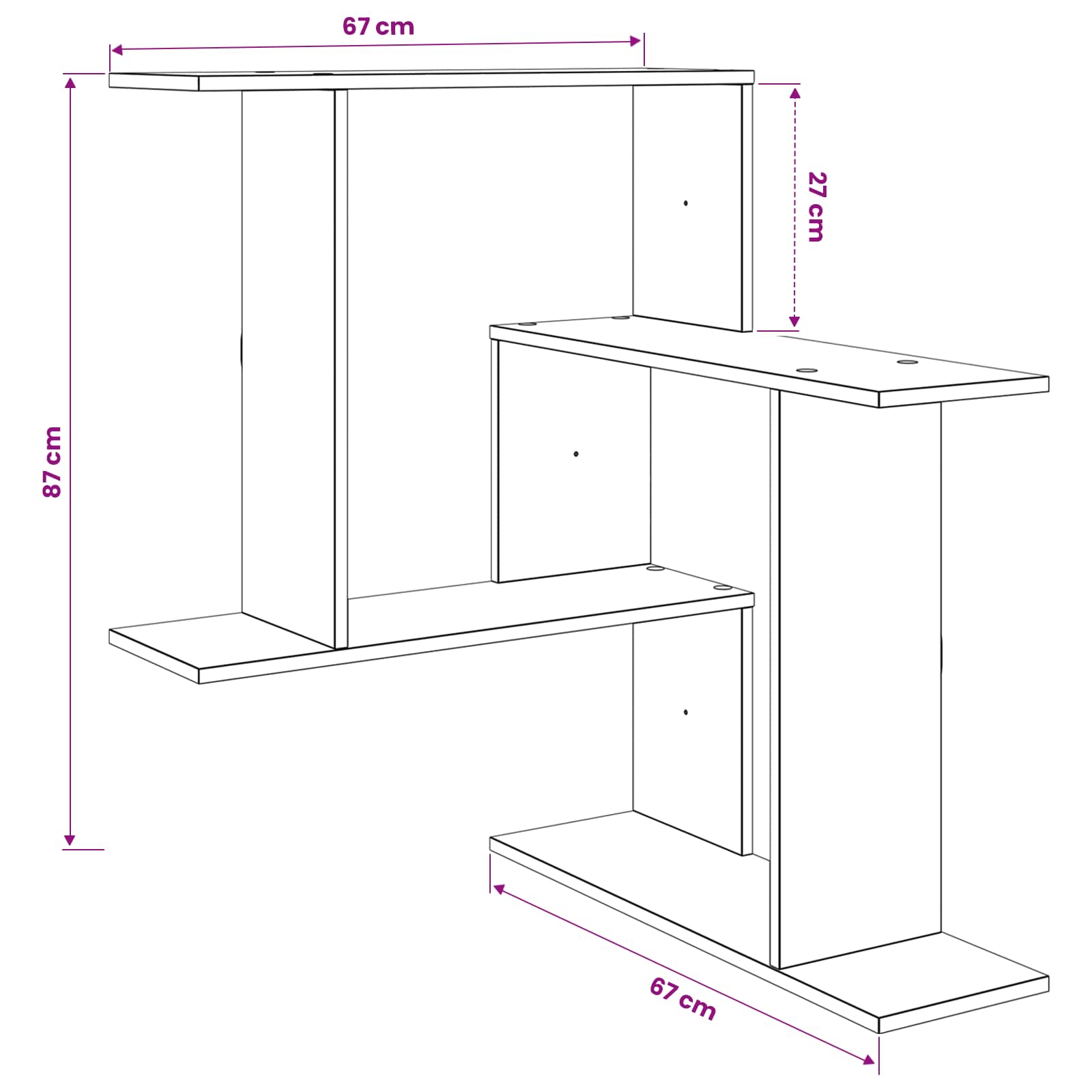Wandplank Betongrijs 67 x 67 x 87 cm Bewerkt hout