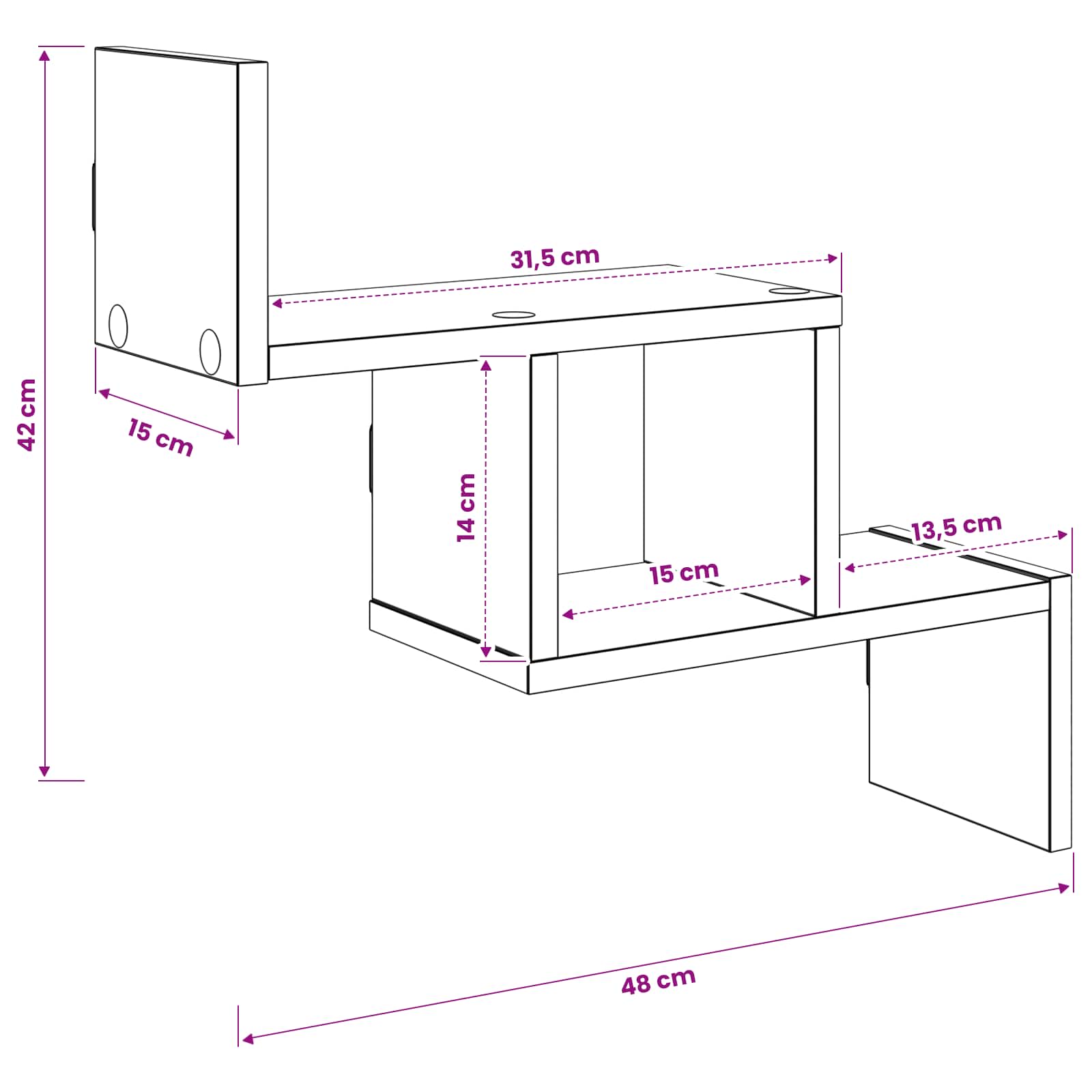Wandplank Zwart eiken 48 x 15 x 42 cm Bewerkt hout