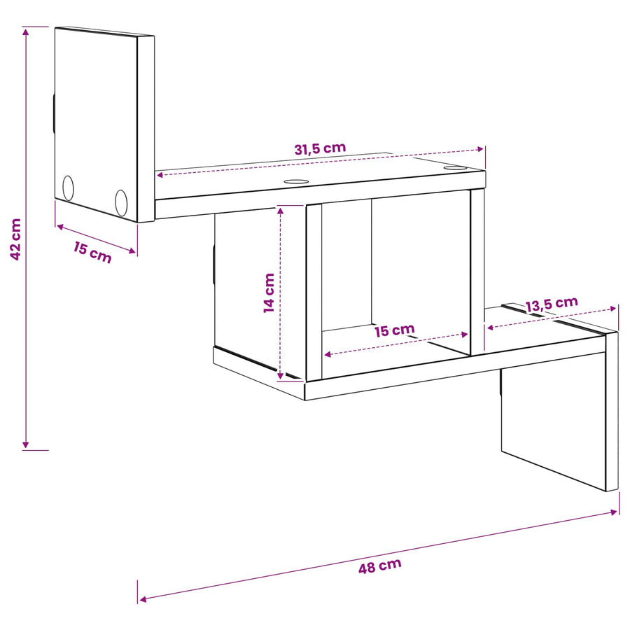 Wandplank Gerookt eiken 48 x 15 x 42 cm Bewerkt hout