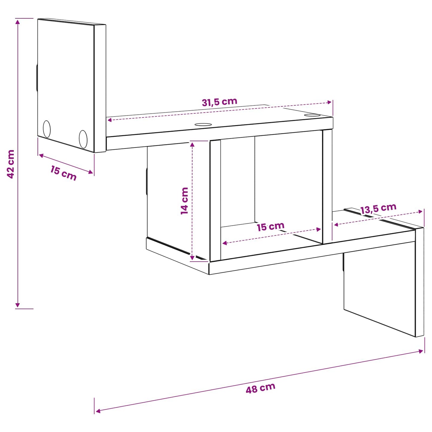 Wandplank Grijs Sonoma 48 x 15 x 42 cm Bewerkt hout
