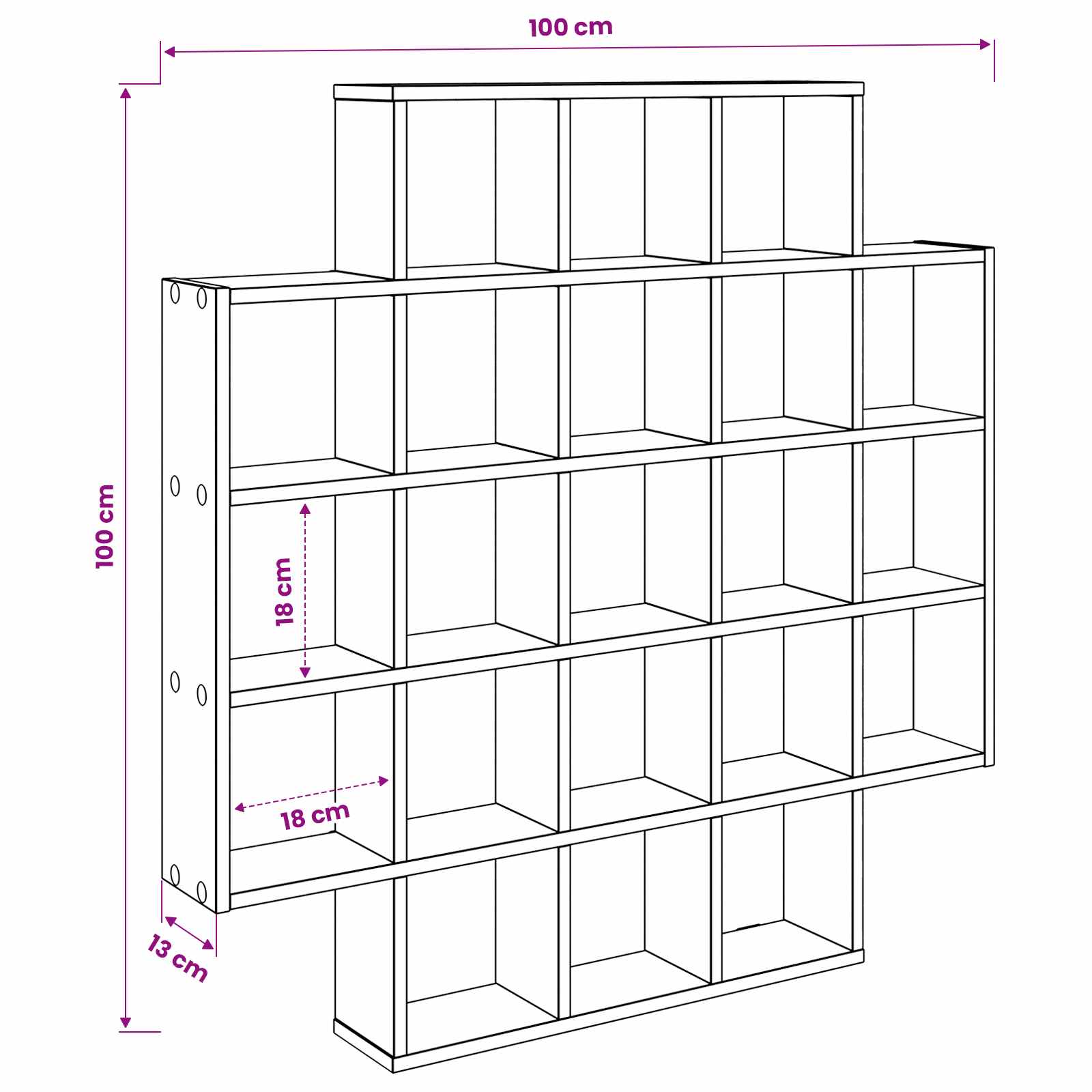 Wandplank Betongrijs 100 x 13 x 100 cm Bewerkt hout