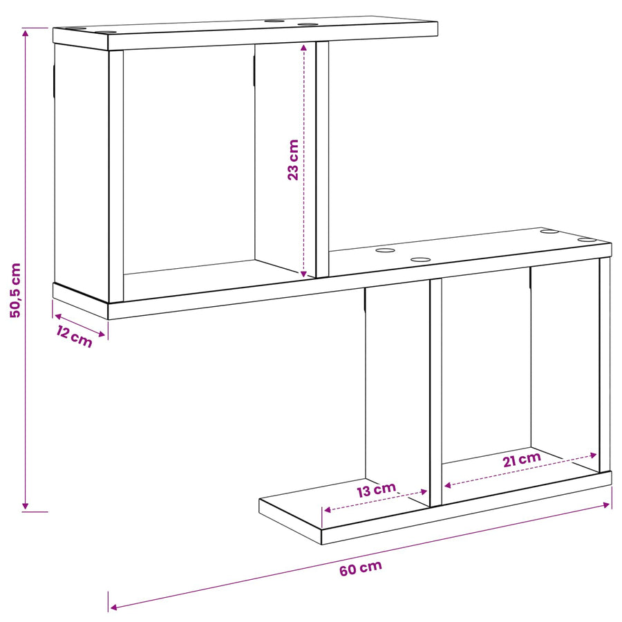 Wandplank Wit 60 x 12 x 50,5 cm Bewerkt hout