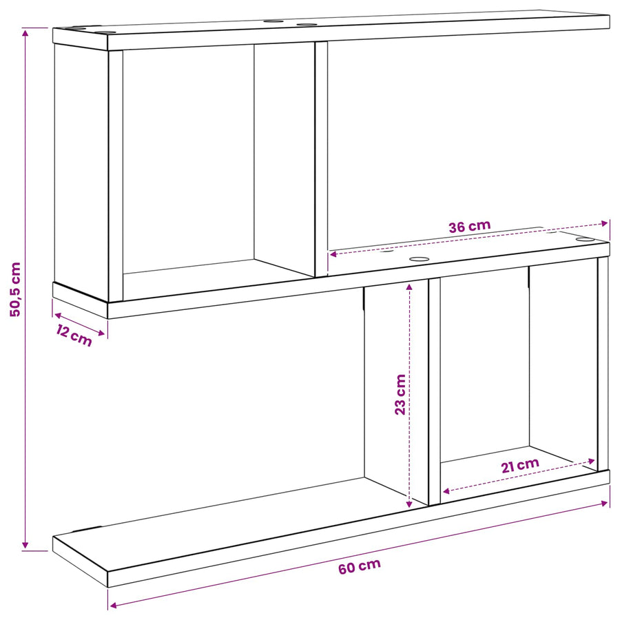 Wandplank Zwart eiken 60 x 12 x 50,5 cm Bewerkt hout