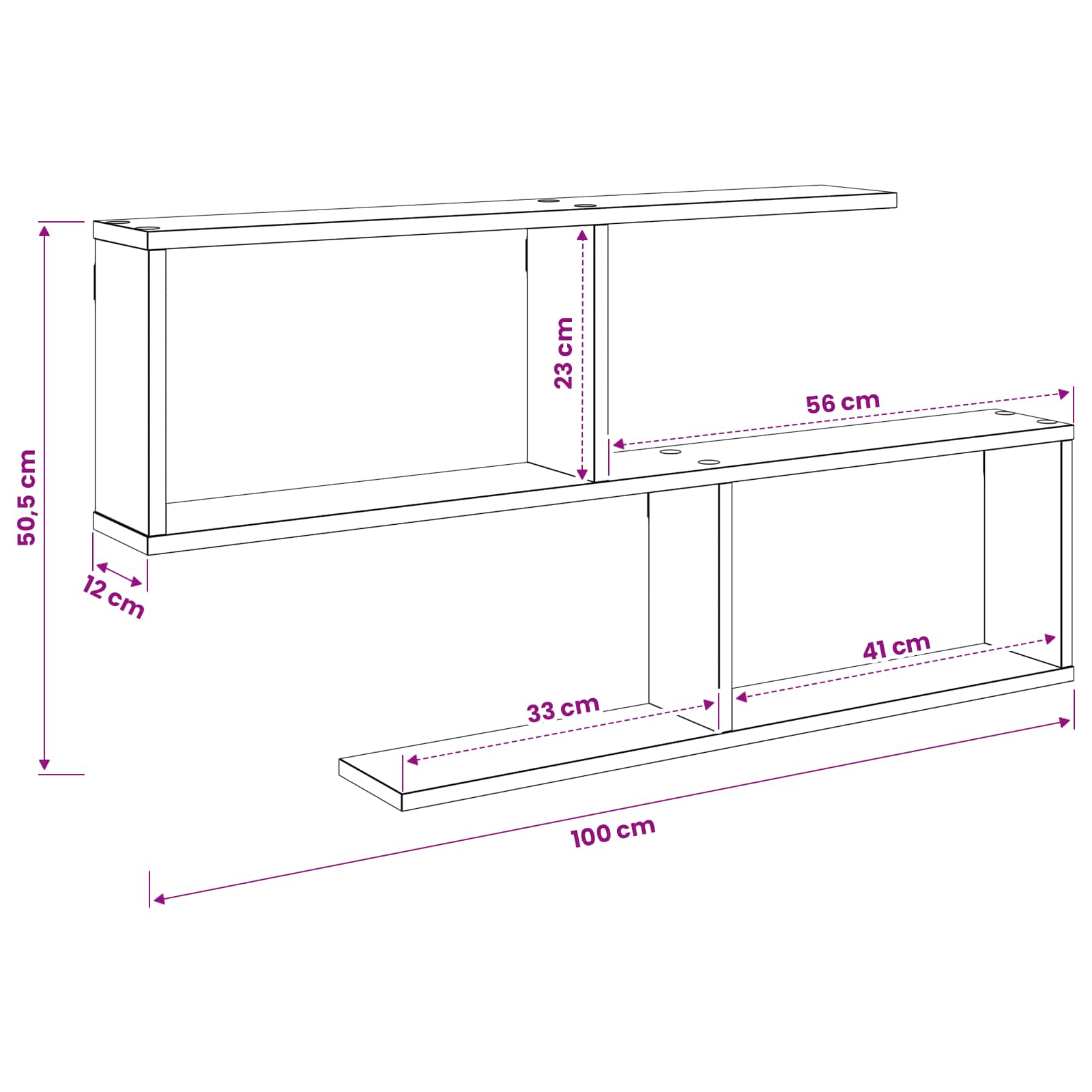 Wandplank Zwart eiken 100 x 12 x 50,5 cm Bewerkt hout