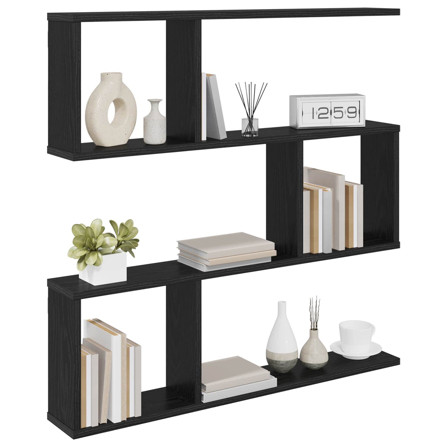 Wandplank Zwart eiken 80 x 12 x 79,5 cm Bewerkt hout