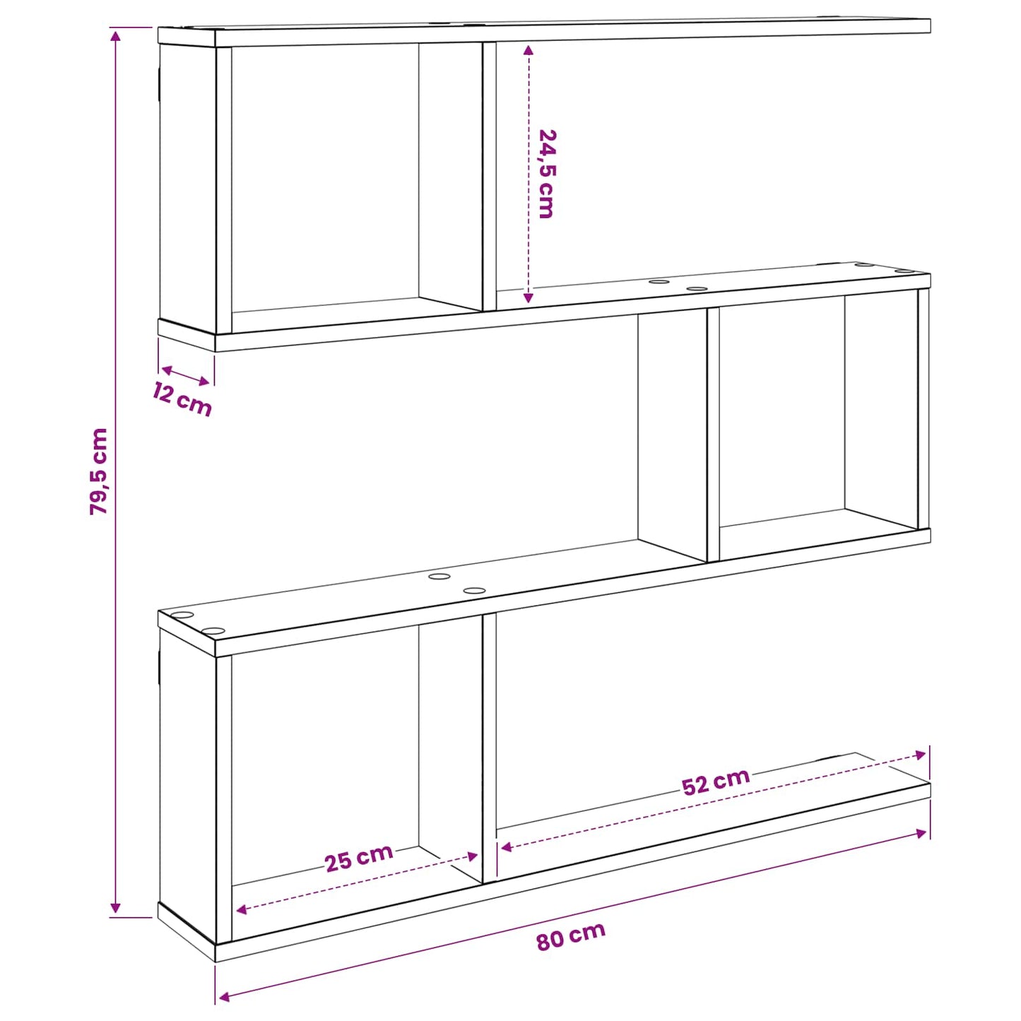 Wandplank Oud hout 80 x 12 x 79,5 cm Bewerkt hout