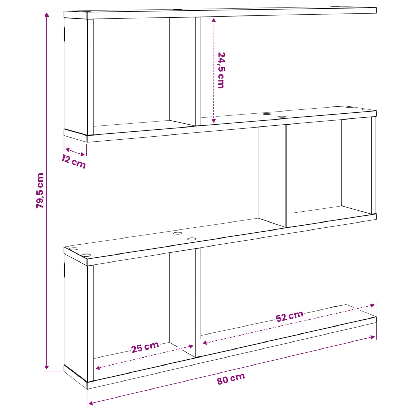 Wandplank Oud hout 80 x 12 x 79,5 cm Bewerkt hout