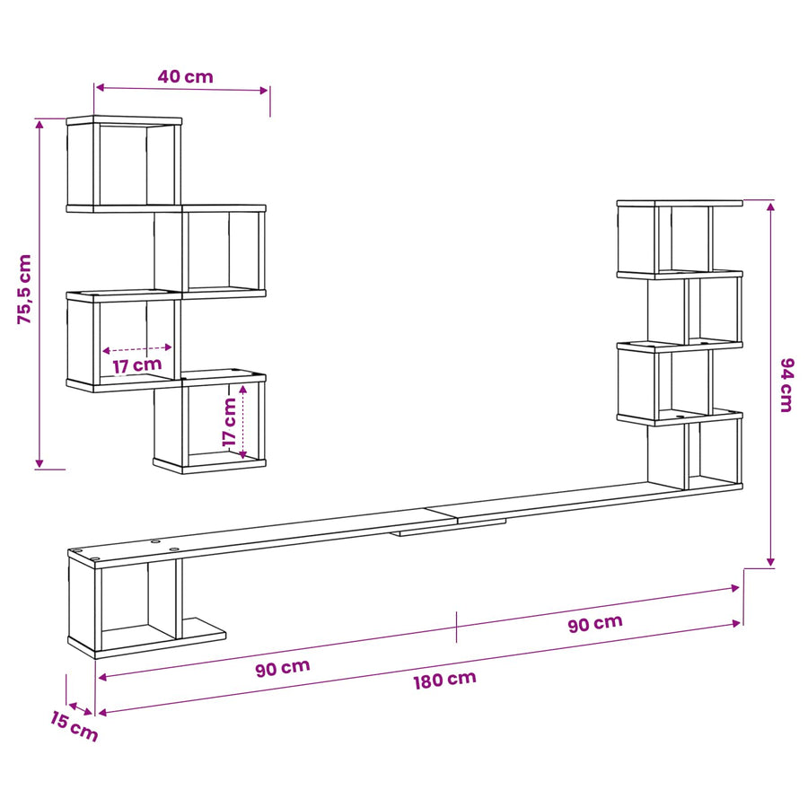 Vaste TV Plank Sonoma Eiken 180 x 15 x 94 cm Bewerkt hout
