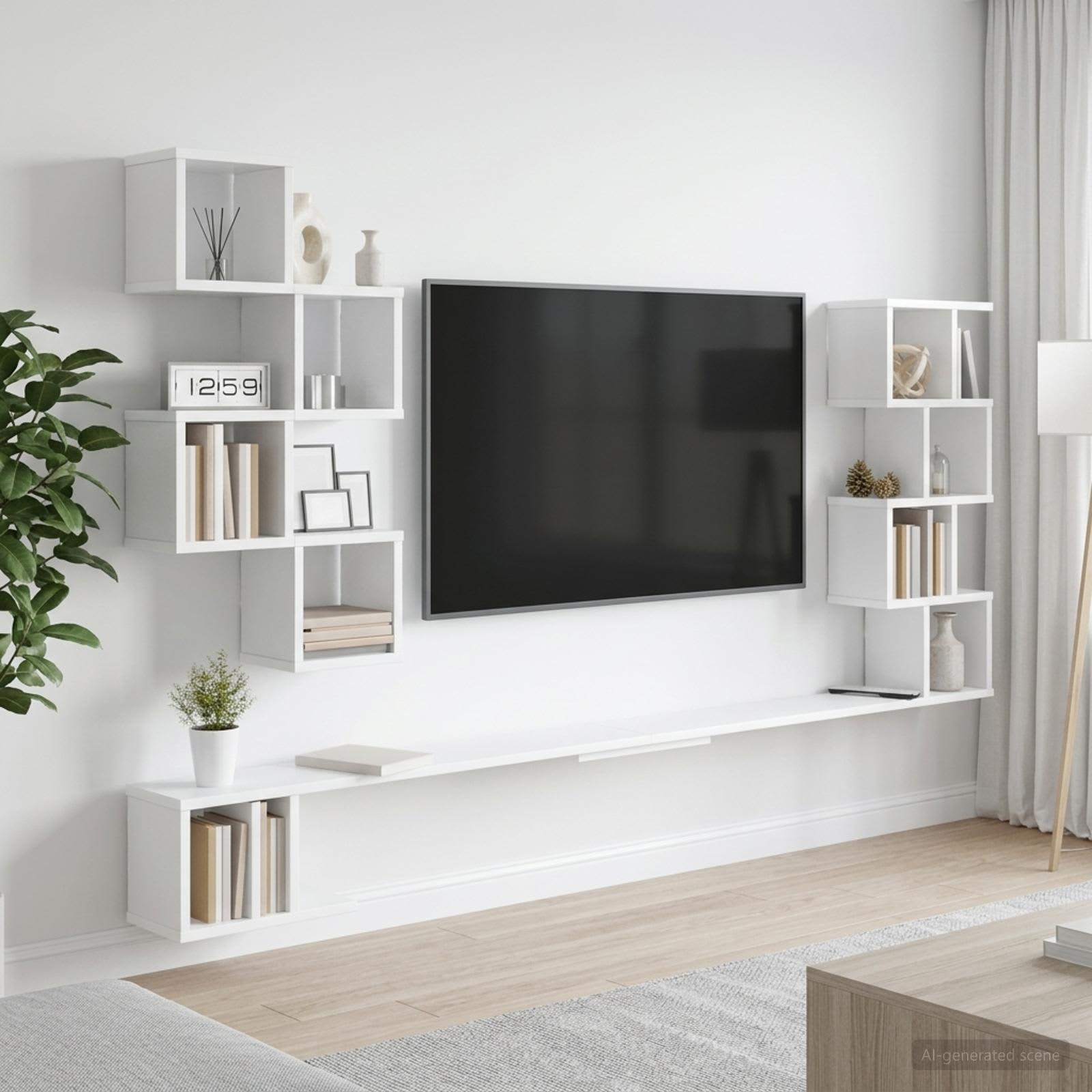 Vaste TV Plank Wit 200 x 15 x 94 cm Bewerkt hout