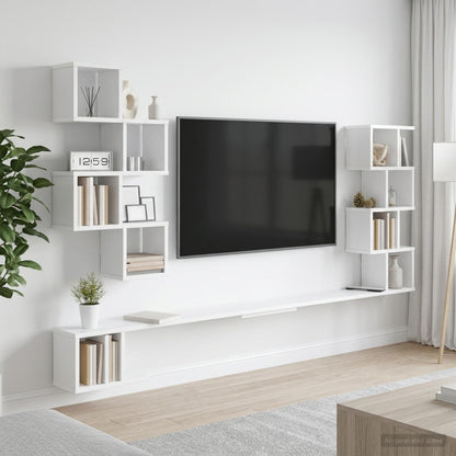 Vaste TV Plank Wit 200 x 15 x 94 cm Bewerkt hout