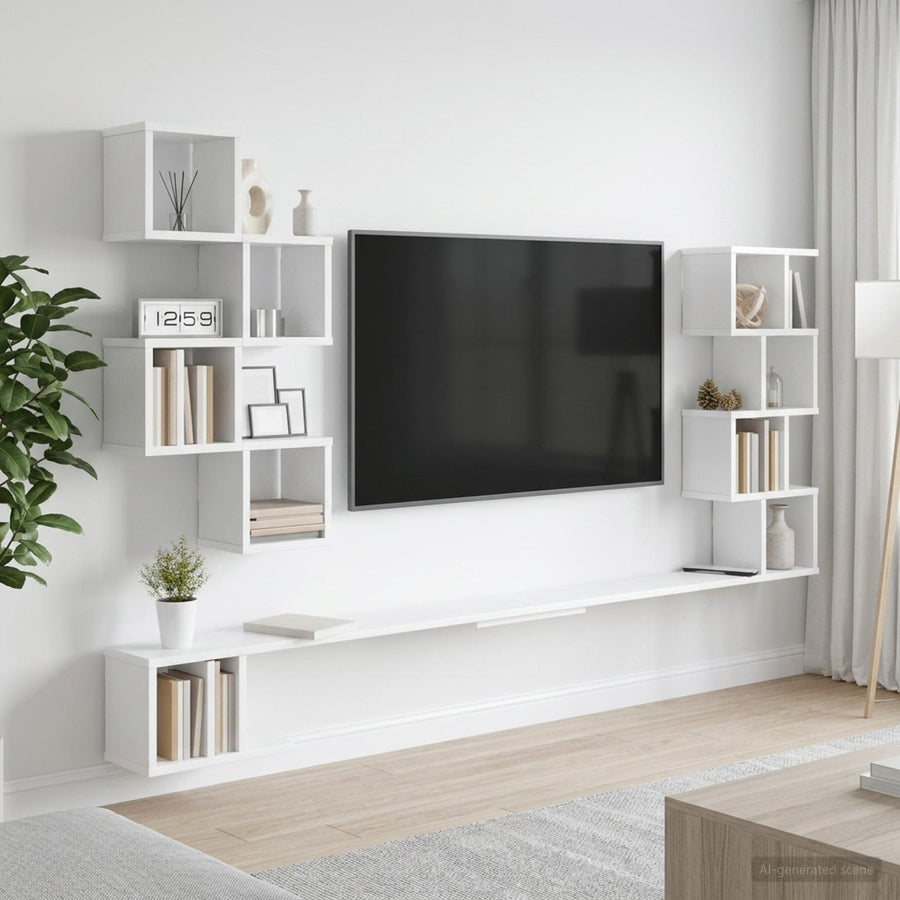 Vaste TV Plank Wit 200 x 15 x 94 cm Bewerkt hout