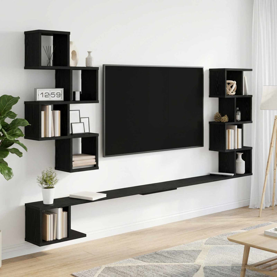 Vaste TV Plank Zwart eiken 200 x 15 x 94 cm Bewerkt hout