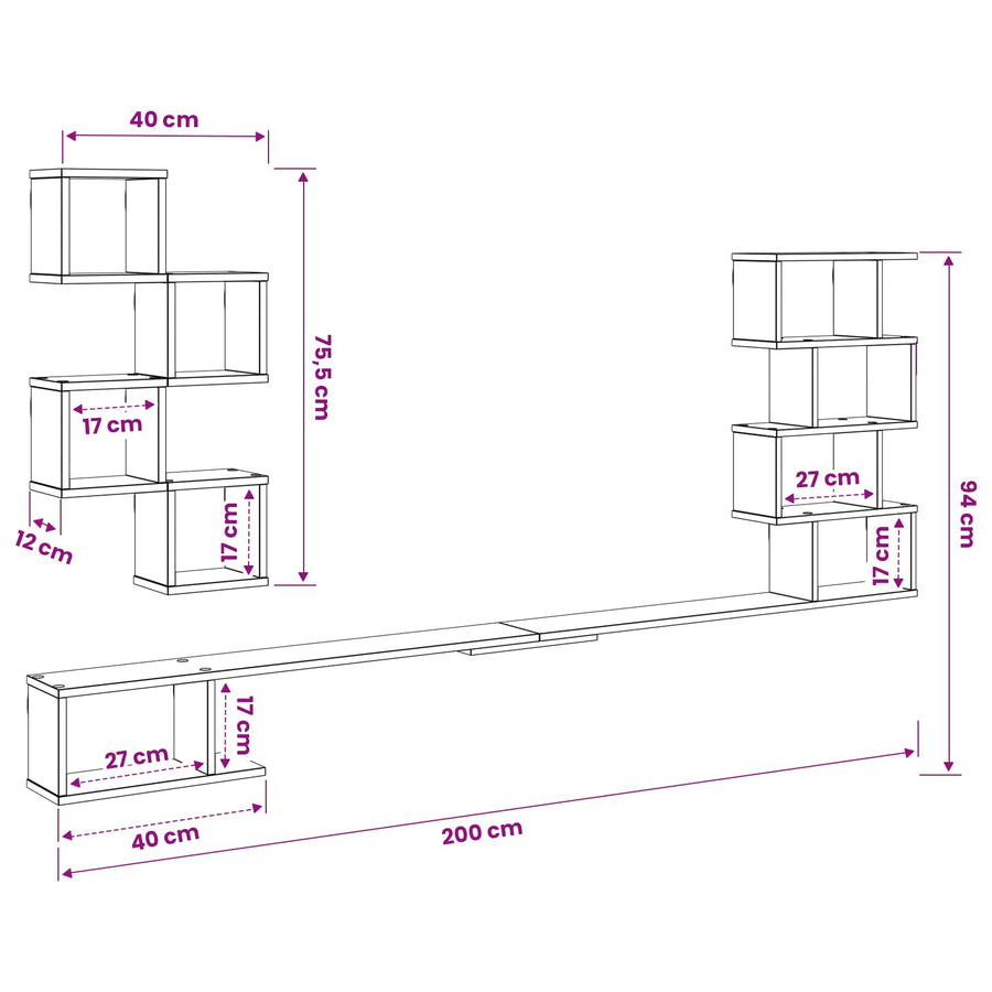 Vaste TV Plank Sonoma Eiken 200 x 15 x 94 cm Bewerkt hout