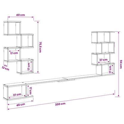 Vaste TV Plank Betongrijs 200 x 15 x 94 cm Bewerkt hout