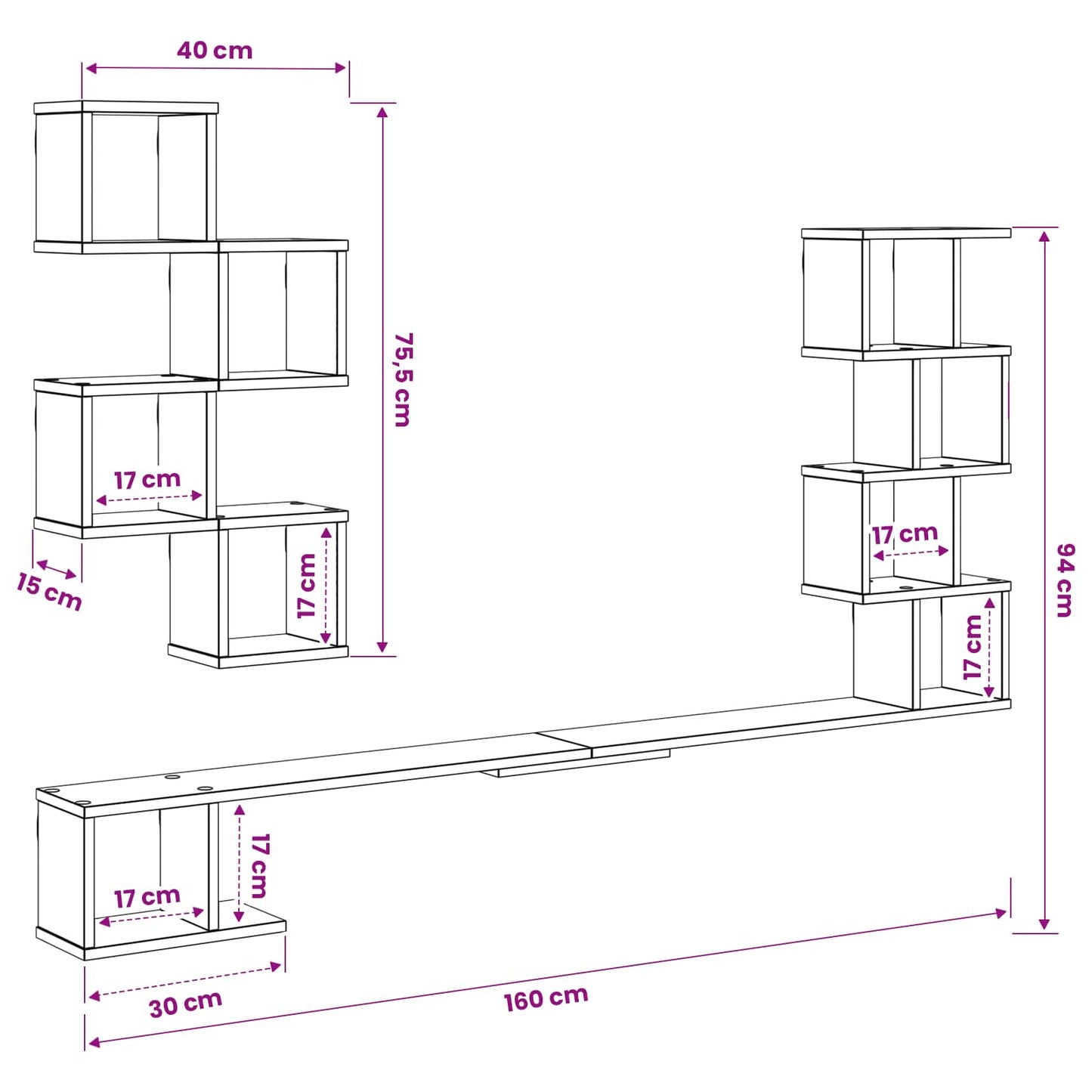 Vaste TV Plank Sonoma Eiken 160 x 15 x 94 cm Bewerkt hout