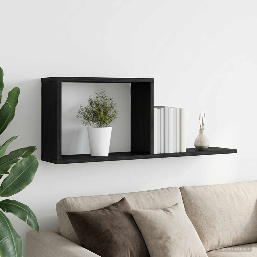 Zwevende schappen Zwart eiken 80 x 15 x 30 cm Bewerkt hout