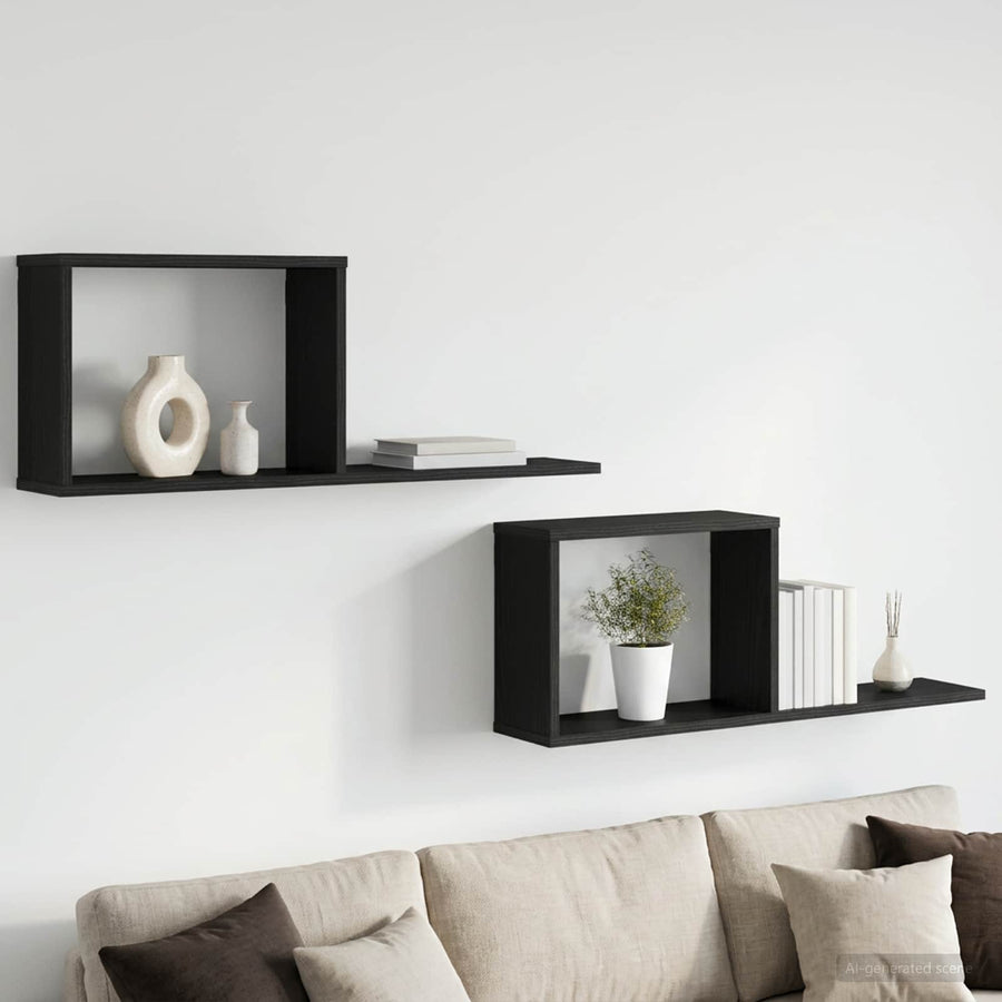 Zwevende schappen 2 st Zwart eiken 80 x 15 x 30 cm Bewerkt hout