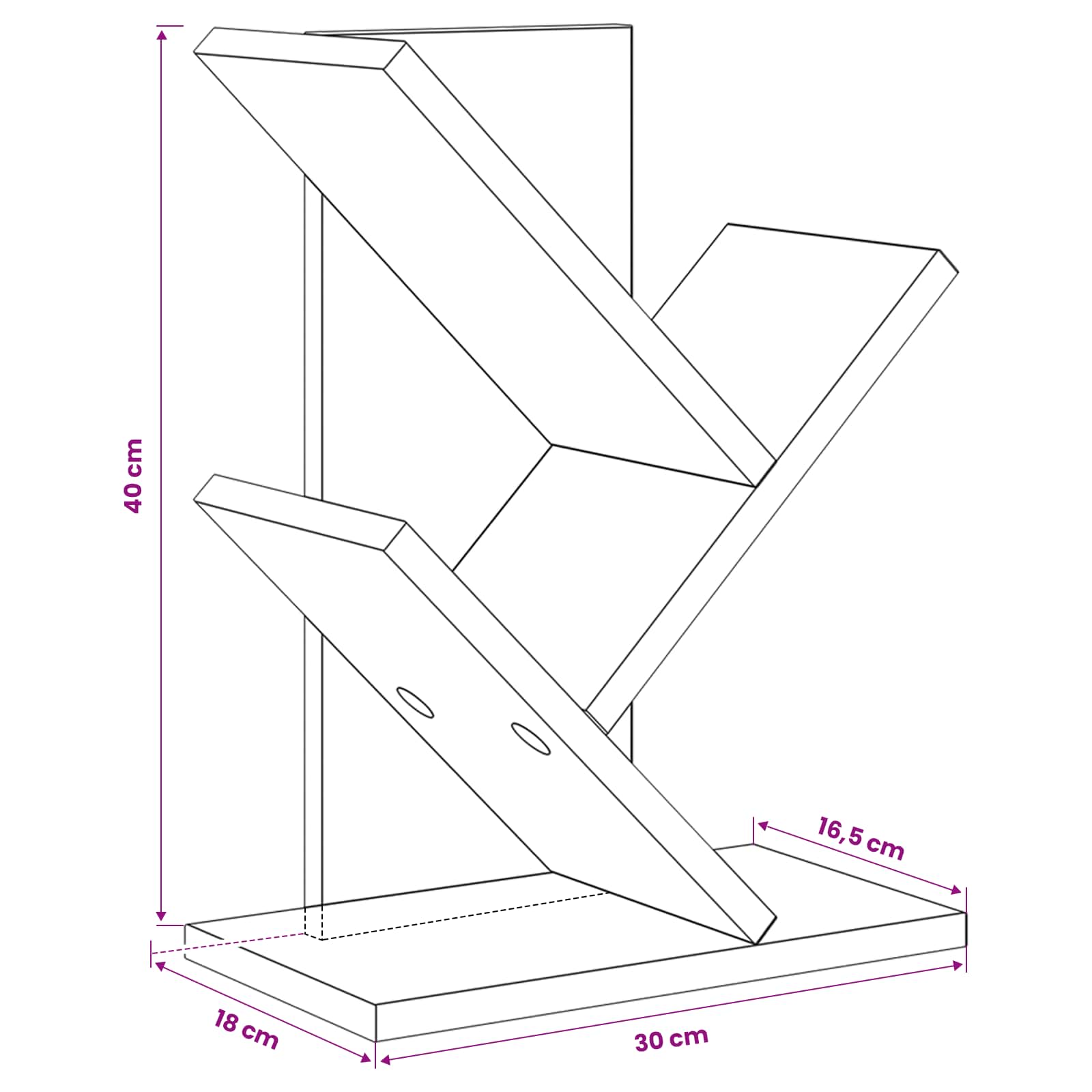 Boomvormige boekenplank met 3 planken 30 x 18 x 40 cm Bewerkt hout Wit