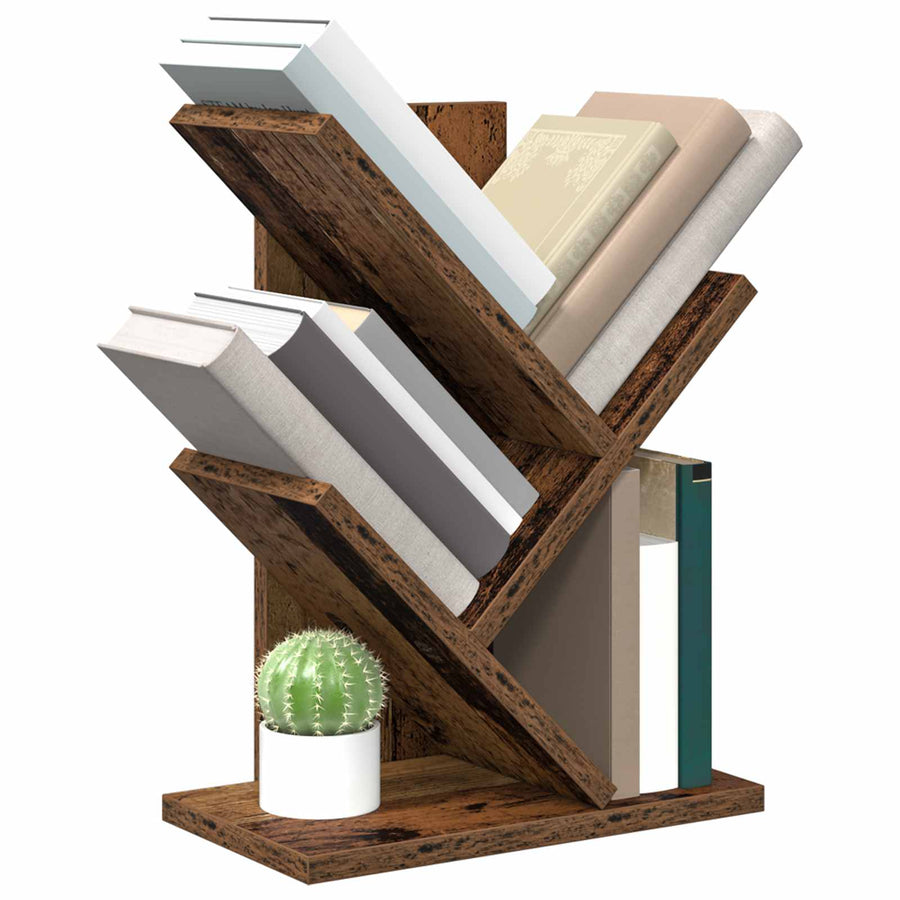 Boomvormige boekenplank met 3 planken 30 x 18 x 40 cm Oud hout
