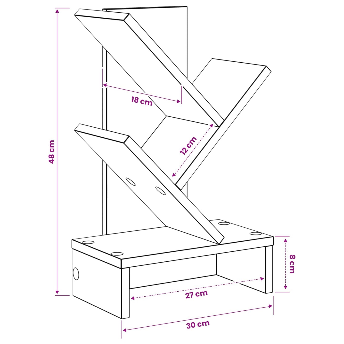 Boomvormige boekenplank met 3 planken 30 x 18 x 48 cm