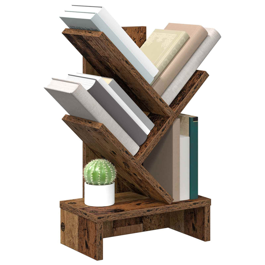 Boomvormige boekenplank met 3 planken 30 x 18 x 48 cm Oud hout