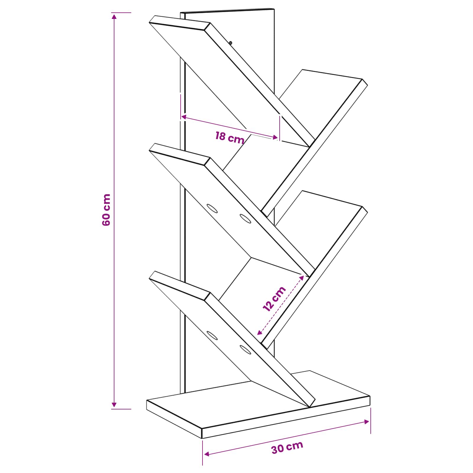 Boom Boekenplank 4-Tier 30 x 18 x 60 cm Bewerkt hout