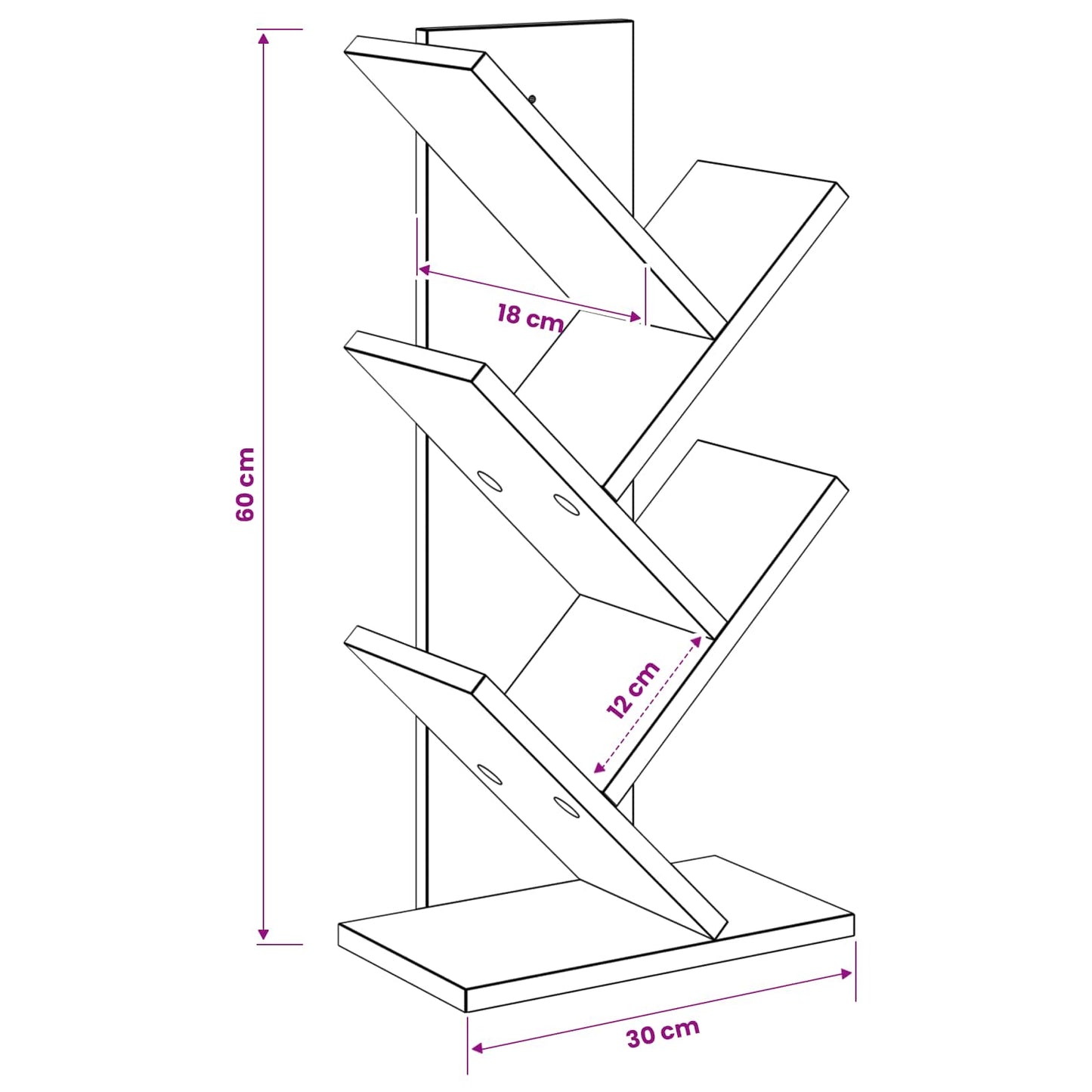 Boom Boekenkast 4-Tier 30 x 18 x 60 cm Bewerkt hout
