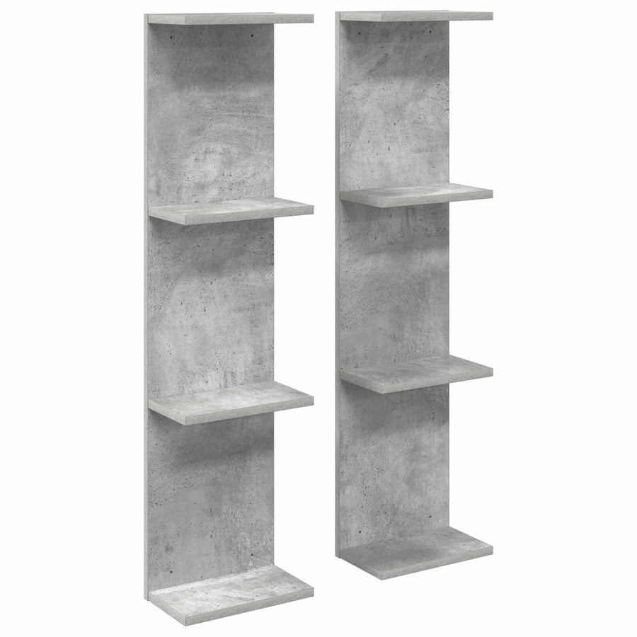 Wandplank 2 pcs Betongrijs 25 x 15 x 100 cm Bewerkt hout