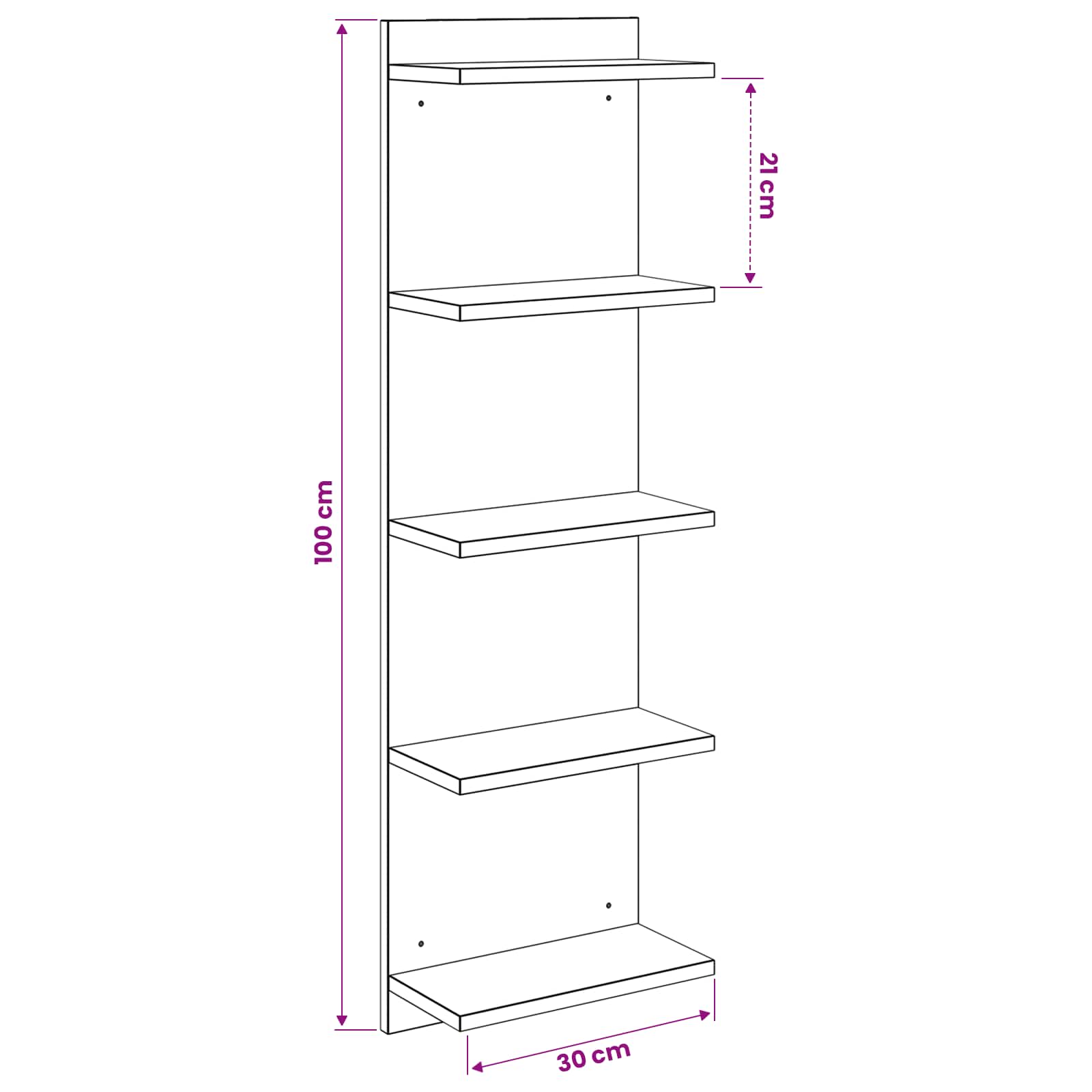 Wandplank Betongrijs 30 x 15 x 100 cm Bewerkt hout