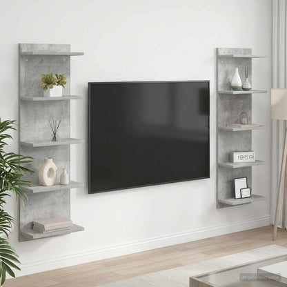 Wandplank 2 st Betongrijs 30 x 15 x 100 cm Bewerkt hout