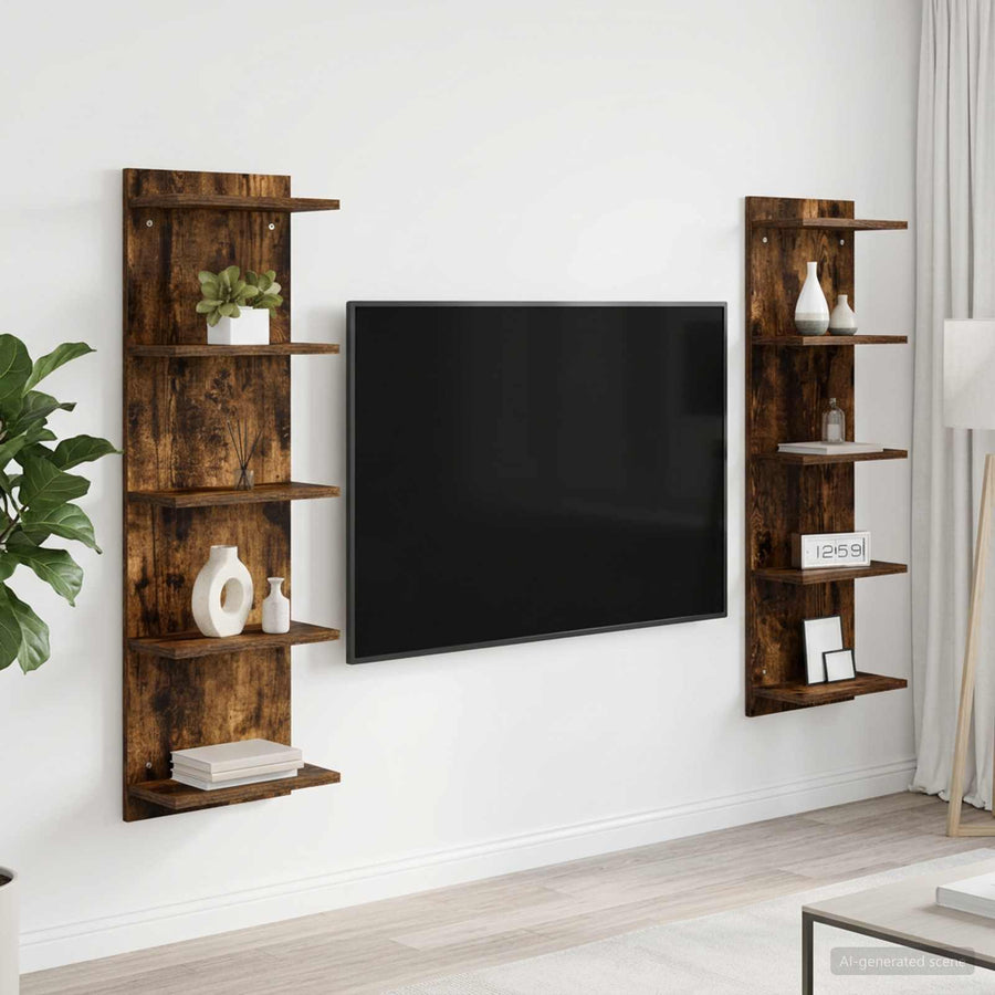 Wandplank 2 st Gerookt eiken 30 x 15 x 100 cm Bewerkt hout