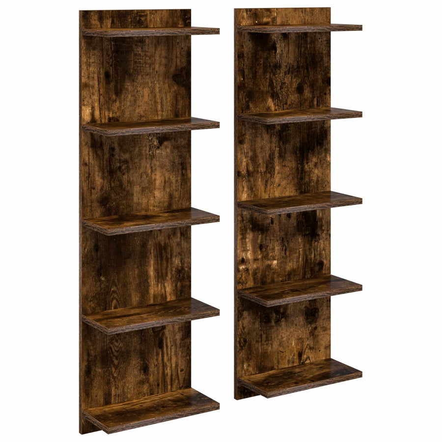 Wandplank 2 st Gerookt eiken 30 x 15 x 100 cm Bewerkt hout