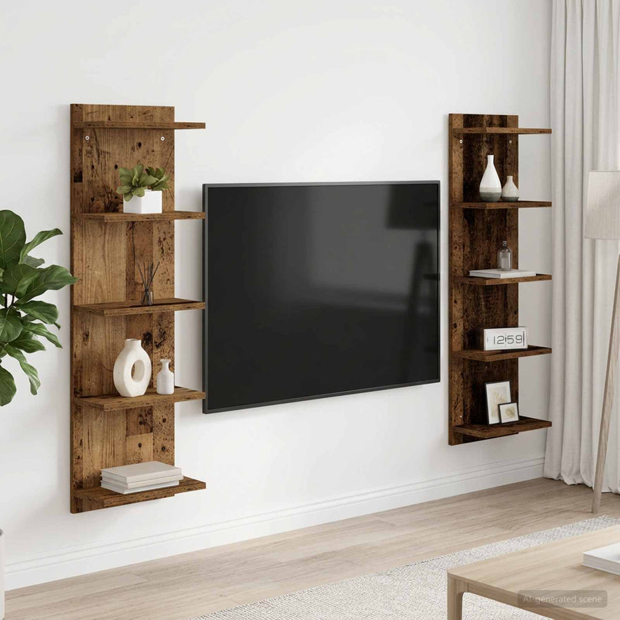 Wandplank 2 st Oud hout 30 x 15 x 100 cm Bewerkt hout