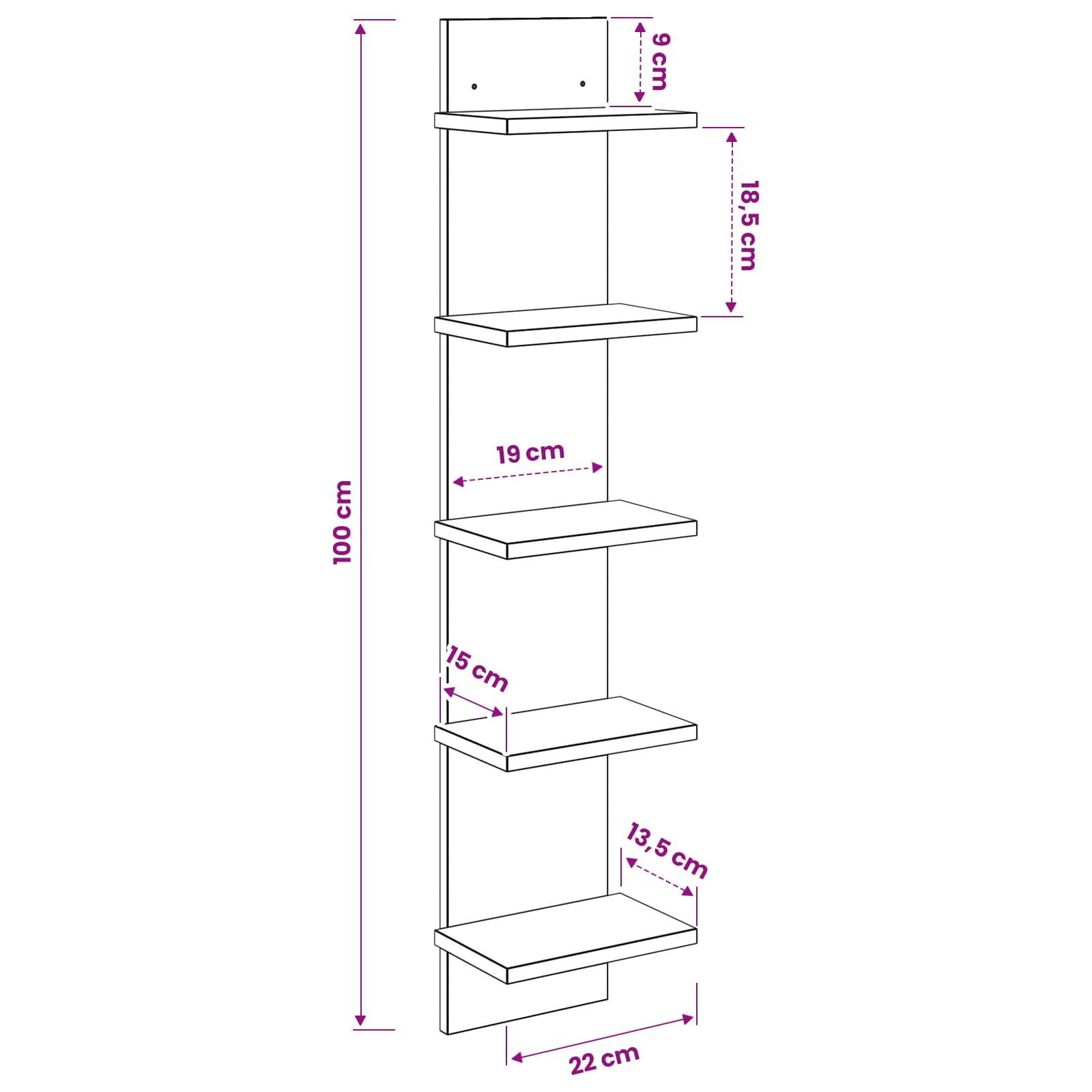 Wandplank Wit 22 x 15 x 100 cm Bewerkt hout