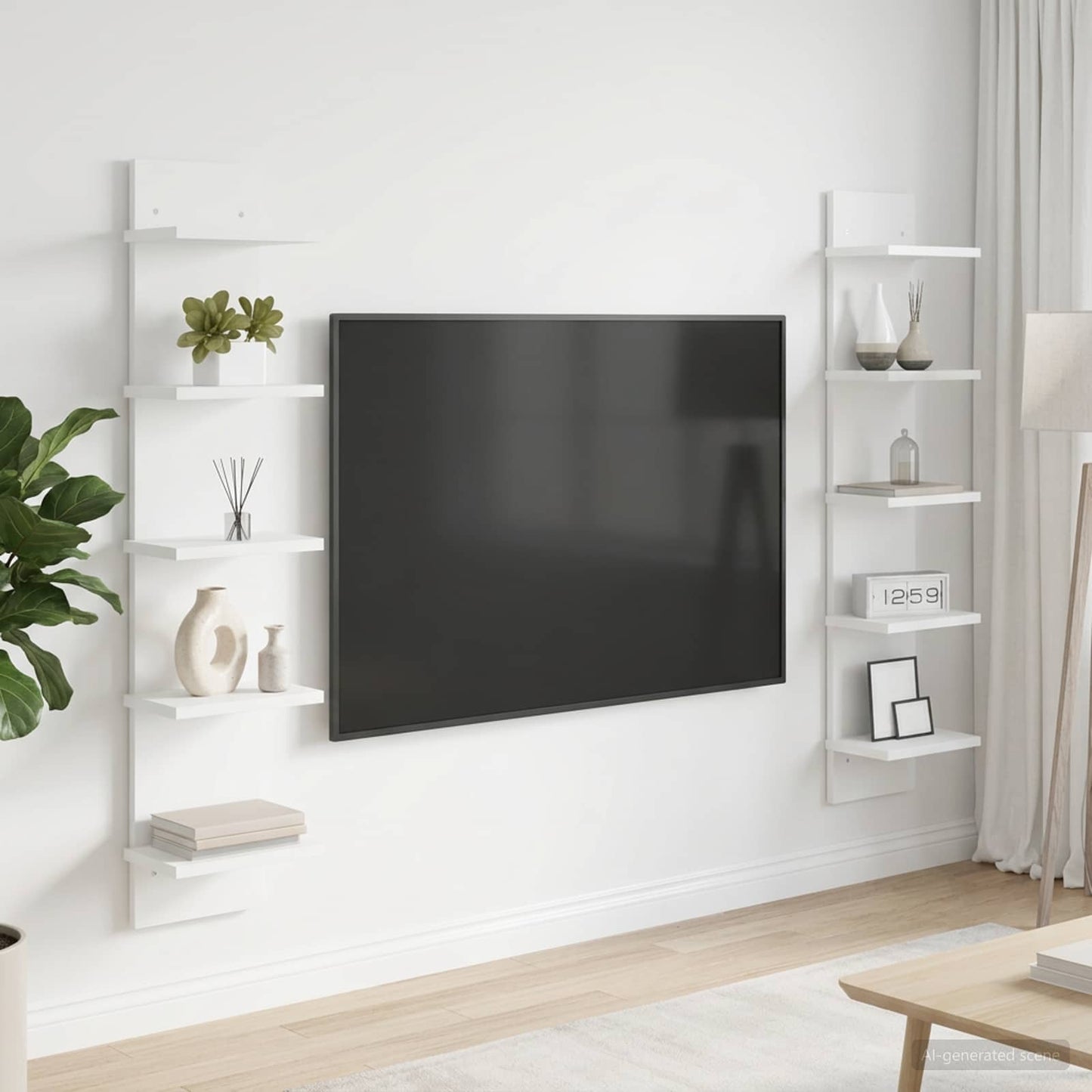 Wandplank 2 st Wit 22 x 15 x 100 cm Bewerkt hout
