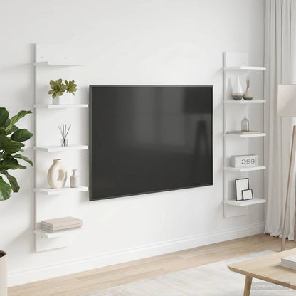 Wandplank 2 st Wit 22 x 15 x 100 cm Bewerkt hout