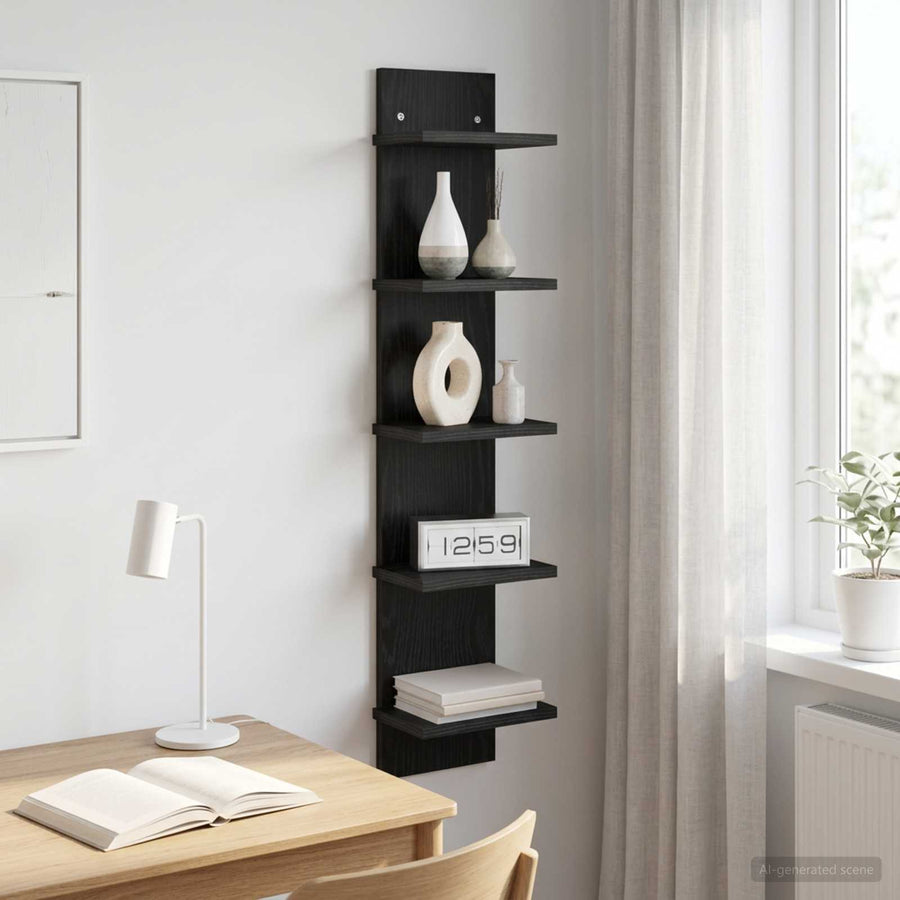 Wandplank Zwart eiken 22 x 15 x 100 cm Bewerkt hout