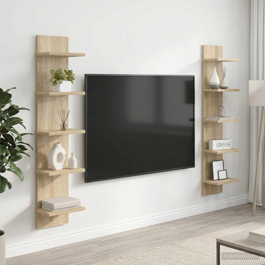 Wandplank 2 st Sonoma Eiken 22 x 15 x 100 cm Bewerkt hout