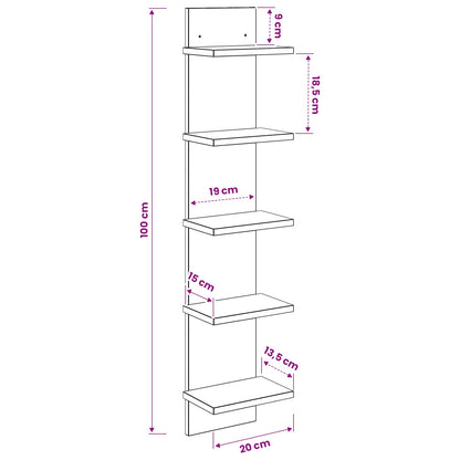 Wandplank Gerookt eiken 22 x 15 x 100 cm Bewerkt hout
