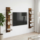 Wandplank 2 st 100x22x15 cm gerookt eiken