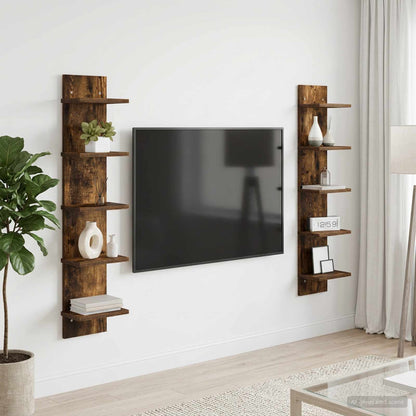Wandplank 2 st Gerookt eiken 22 x 15 x 100 cm Bewerkt hout