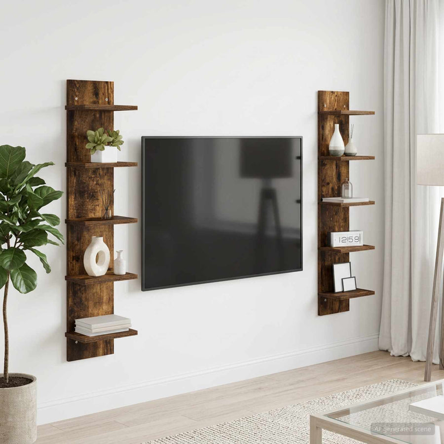 Wandplank 2 st Gerookt eiken 22 x 15 x 100 cm Bewerkt hout