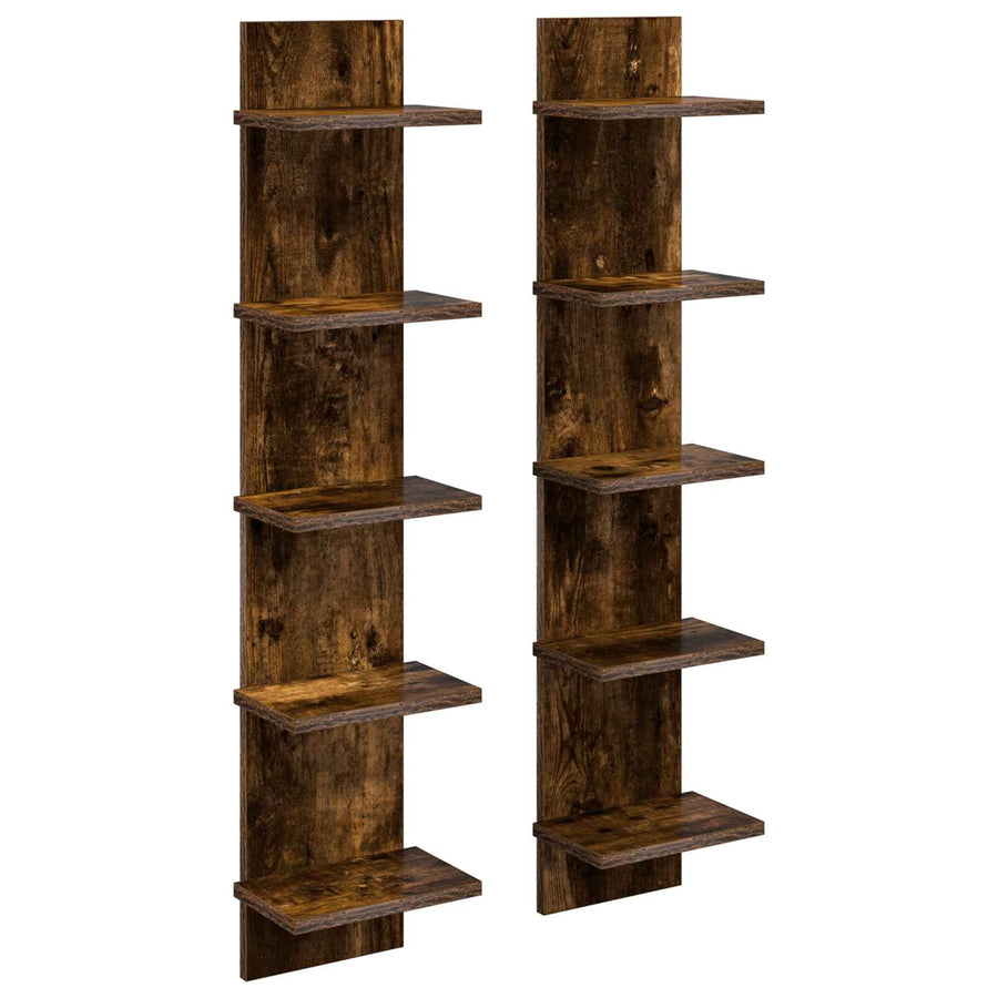 Wandplank 2 st Gerookt eiken 22 x 15 x 100 cm Bewerkt hout